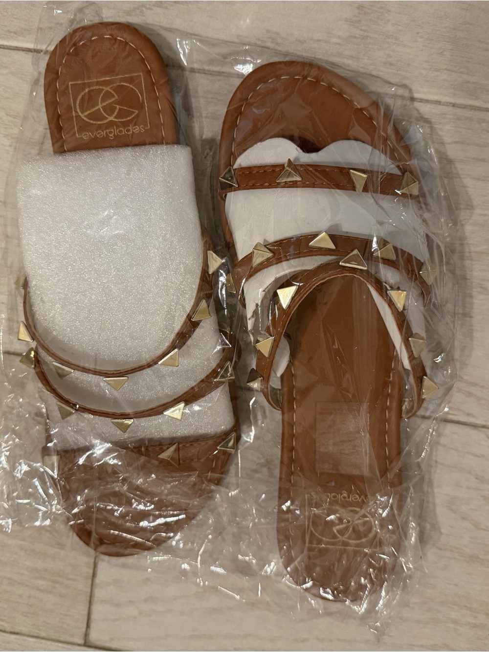 Women’s Brown and gold Studded Slide Sandals by
